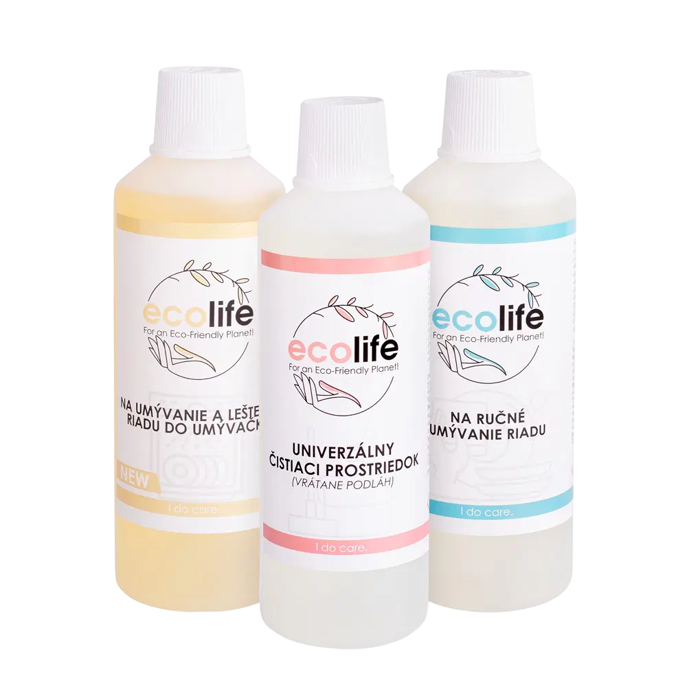 EcoLife kuchyňské zkušební balení – prostředek na nádobí, univerzální čistič a gel do myčky