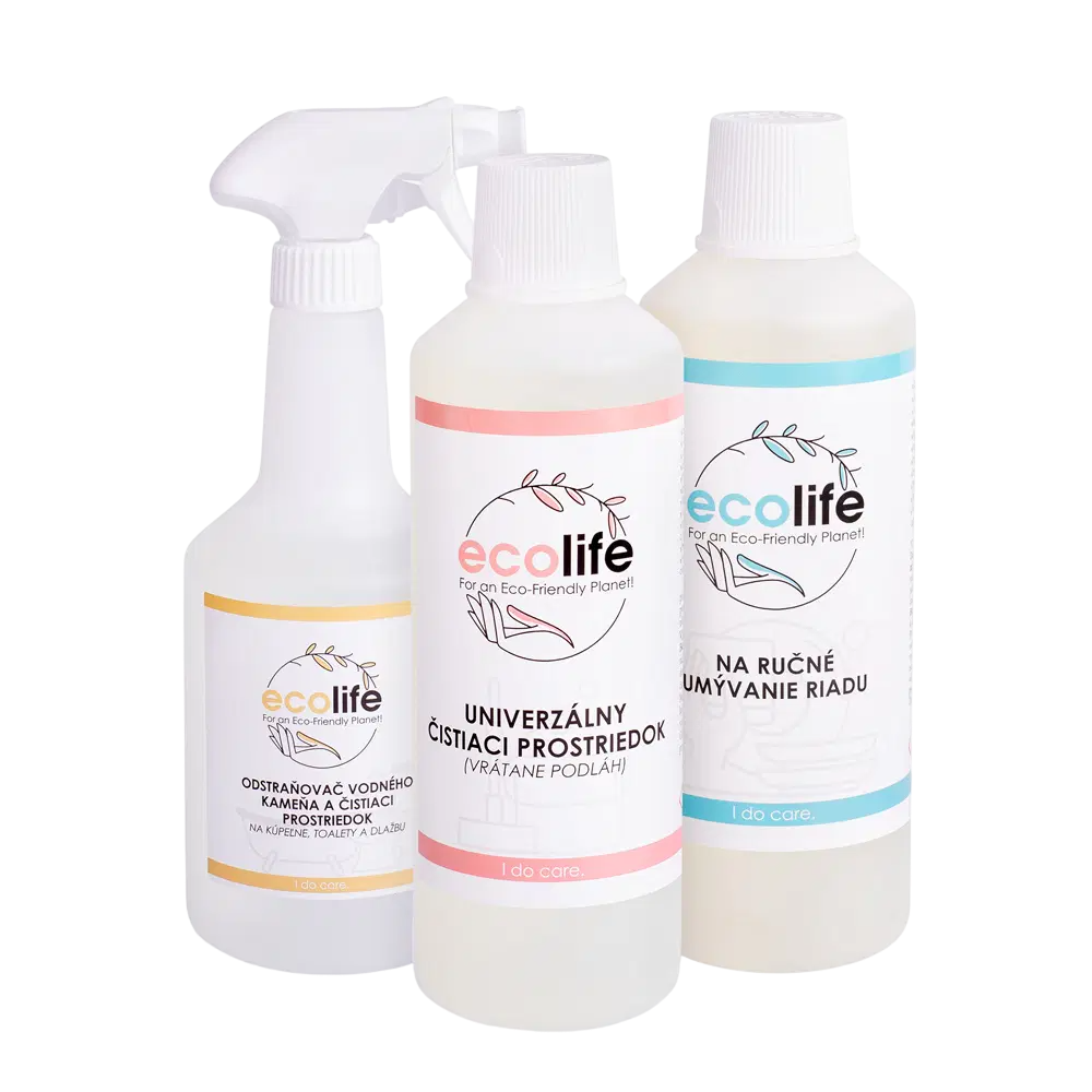 EcoLife zkušební balení II – prostředek na nádobí, univerzální čistič a odstraňovač vodního kamene