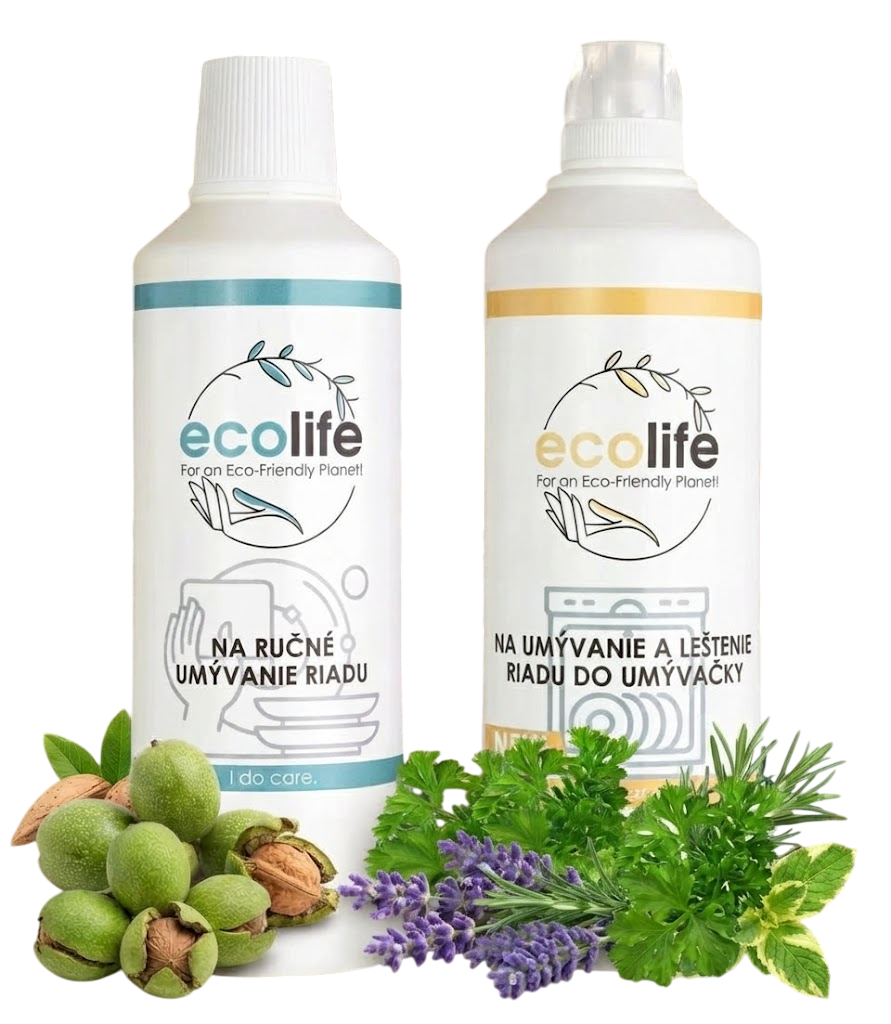EcoLife Saponát na ruční mytí nádobí a čistič s leštidlem 2v1 do myčky nádobí – nyní v balíčku 1+1